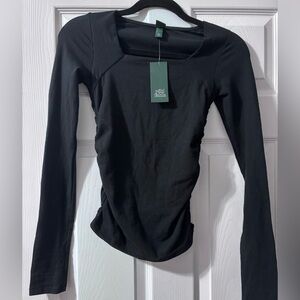Wild Fable Black Square Neck Bodysuit type shirt with scrunge sides XXS NWT